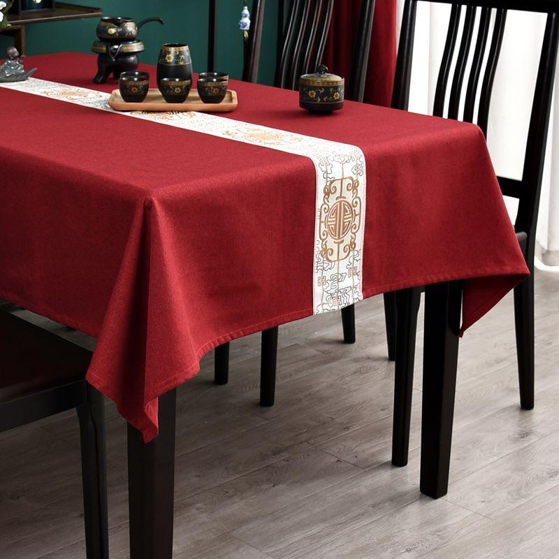

New Chinese Zen Tablecloth Cotton and Linen Style Tea Table Cloth Chinese Style Retro Dining Table Coffee Table Cloth Brown Conference Tablecloth Ingot-Red 90*90cm (can be bedside table cover)