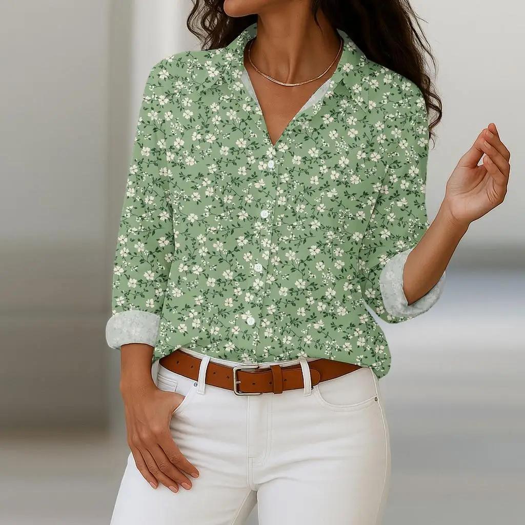 Women's Splice Printed Vintage Long Sleeve Shirt New Spring Autumn Fashion Casual Daily Wear Lapel Commute Temperament Shirt Top