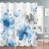 Modern Watercolor Blue Flowers Print Shower Curtain, Polyester Shower Curtain with Hooks for Bathroom Decorative Shower Curtain