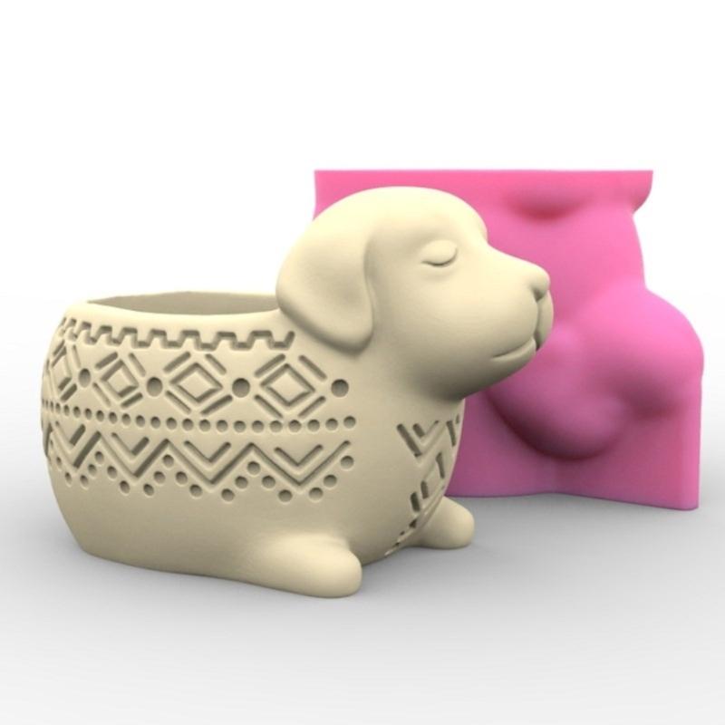 Succulent Plant Silicone Mold Puppy Shaped Flower Pots Mould Practical Concrete and Gypsum Mould for Floral Planter