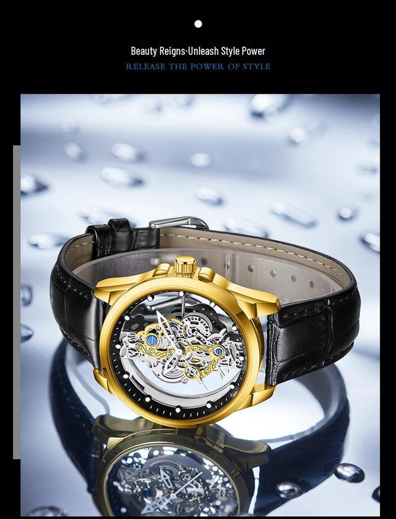 Jindun Double-Sided Transparent Hollow Waterproof Luminous Men's Quartz Watch