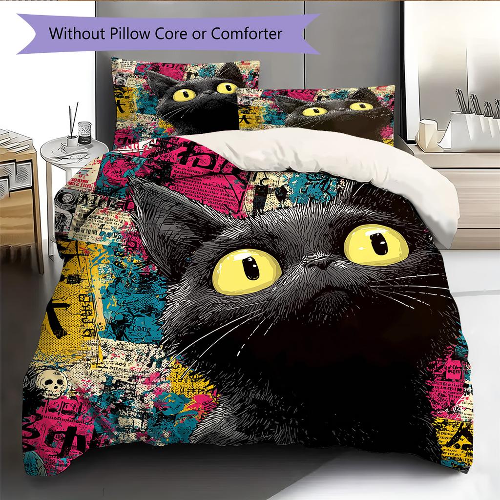 Cat Head Pattern Bedding Quilt Set Home Decoration Gift (1 * duvet cover + 2 * pillowcase without core)