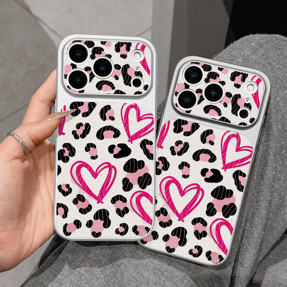 Applicable To iPhone17 Rose Red Love Leopard Print Soft Case Sticker Leather Mobile Phone Case 15pro/16/13 Advanced 14 Niche