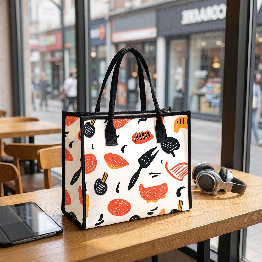 Kitchen Themed Printed Fashion Canvas Tote Bag Casual Large Capacity Daily Carry Handbag
