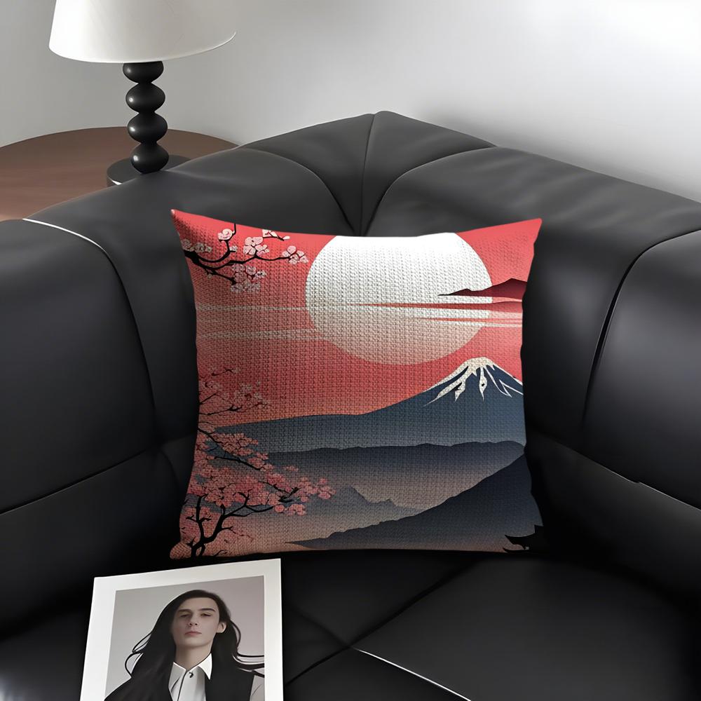 Mount Fuji Fashion Cushion Cover Natural Linen Organic Fabric DoubleSided Printing Sofa Home Decor Gift Pillow Case