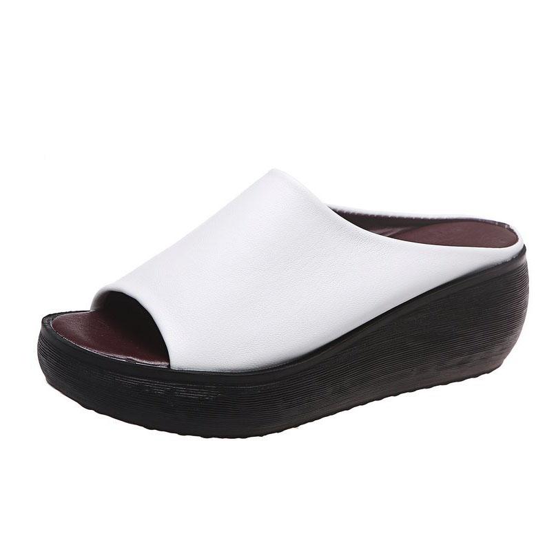 Pantofle Dámské Letní Etnický Styl Klínek s Rybí Tlamou Jednoslovné Nazouváky Dort Silná Podrážka Dámské Boty Velká Velikost