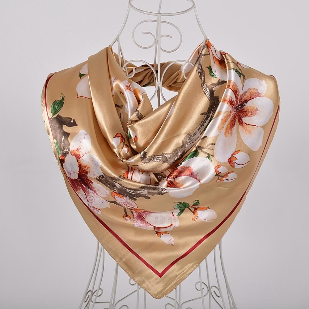 BYSIFA New Accessories Women Wine Red Silk Scarf Cape Fashion Chinese Rose Satin Square Scarves Shawls Ladies Headkerchief Hijab