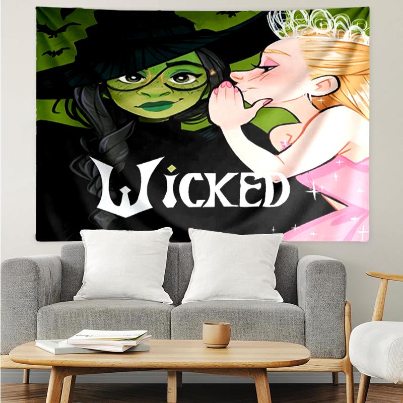 Wicked Print Tapestry, Backdrop, Easy Setup, Ideal for Bedroom, Office & Living Room, with Aesthetic Wall Hanging Decor.