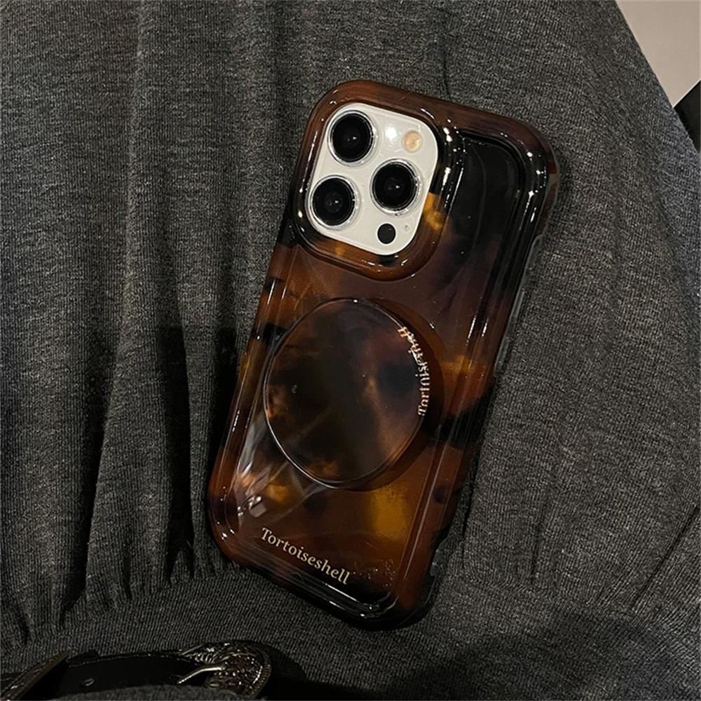 Luxury Amber Tortoiseshell Holder Case For iphone 16 Pro 15 14 11 12 13 Pro Max INS Korea Girl Soft Cover  New Stylish Shell