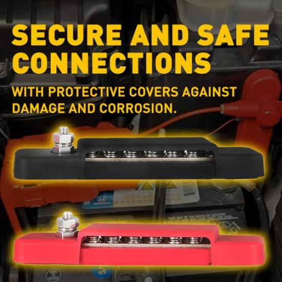 12 Labwork Point Power Bar Bus Distribution Block 180A 2PCS 12V DC Black & Red