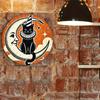 Vintage Cat Moon Halloween Metal Wall Art Sign 8x8 Inch Round Bar Cafe Decor Iron Tin