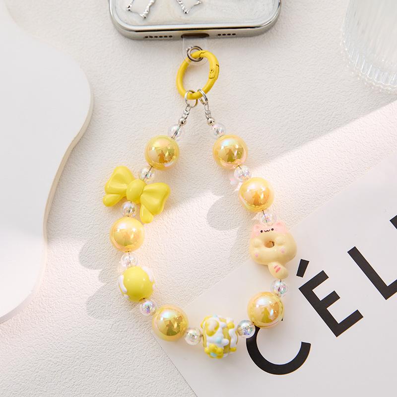 Cute Bear Star Mobile Phone Chain Dopamine Girl Heart Beaded Apple Pendant Lanyard Wrist Strap Chain