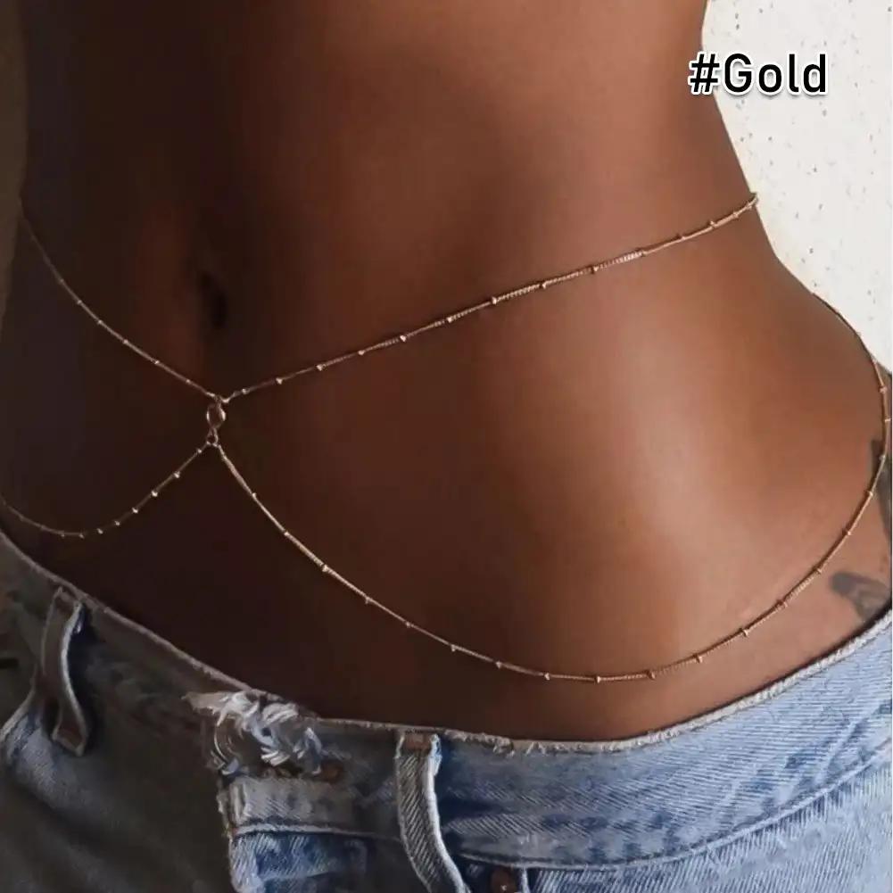 Fashion Sexy Imitation Rhinestone Metal Chain Waist Chain Women Summer Beach Body Chain Boho Beach Waist Chain Jewelry