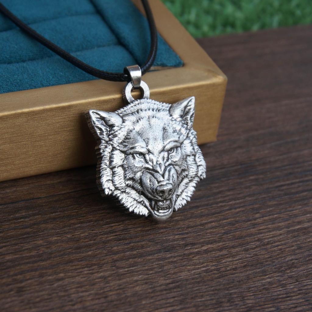Nordische Mythologie Wolfskopf Halskette für Männer Punk Charm Schmuck Geschenk Wikinger Stil