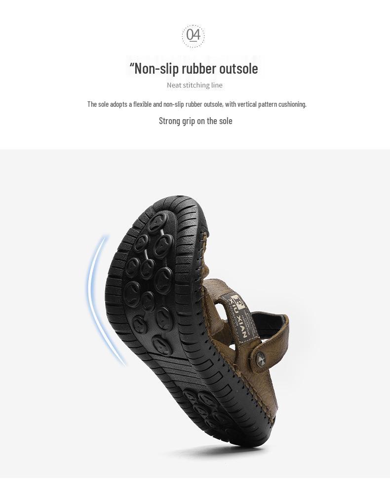Men's Genuine Leather Cut-Out Toe Summer Sandals - Comfortable, Breathable, and Versatile for Outdoor Wear