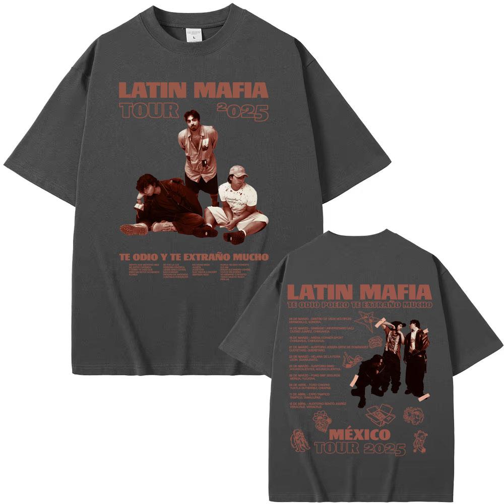 Rock Band Latin Mafia Mexico Tour 2025 Graphic T-shirts Men's Clothing Harajuku Hip Hop Punk Oversized T Shirt Unisex Streetwear
