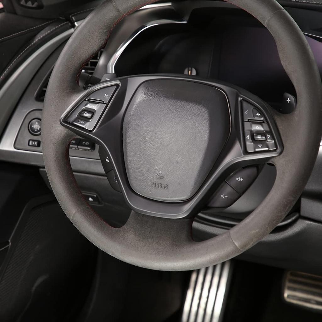 Car Steering Wheel Cover Molding Cover Trims Accessories Compatible for Chevrolet Corvette C7 2014-2019 Carbon Fiber Look Steering Wheel Accessories