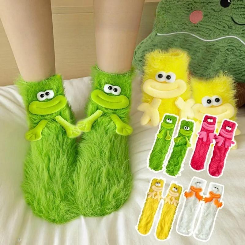 3D Novelty Face Fuzzy Socks Winter Coral Fleece Floor Socks Couple Sleep Socks Christmas Stockings Funny Cartoon Monster Socks