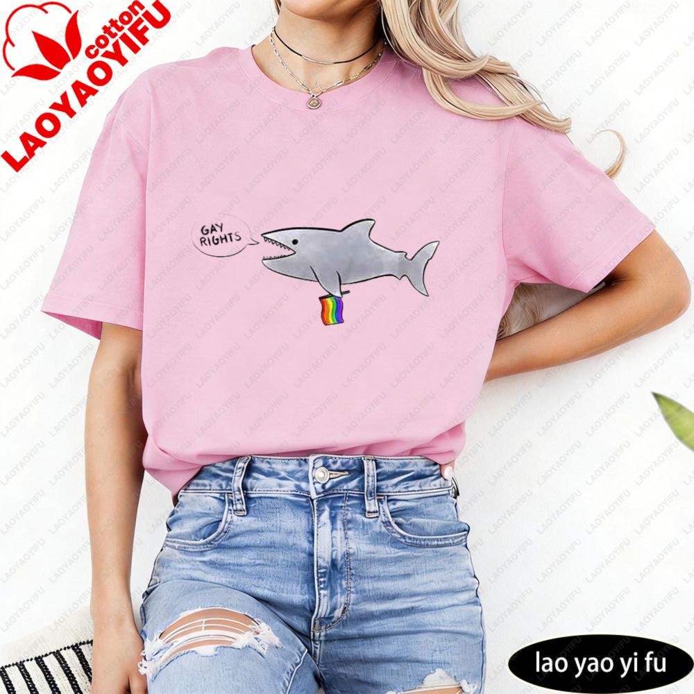 Funny Gay Rights Shark Shirt Lgbt Pride Proud T Shirt Unisex Unisex Retro Design Tee Cute Cartoon Shark Printed TShirt Cotton Tops