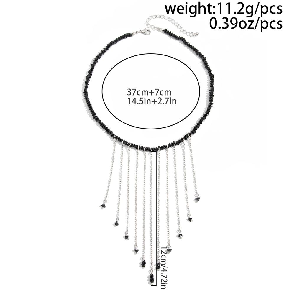 Salircon Personalized Irregular Tassel Pendant Necklace for Women Trendy Black Crystal Beaded Clavicle Chains Party Jewelry New