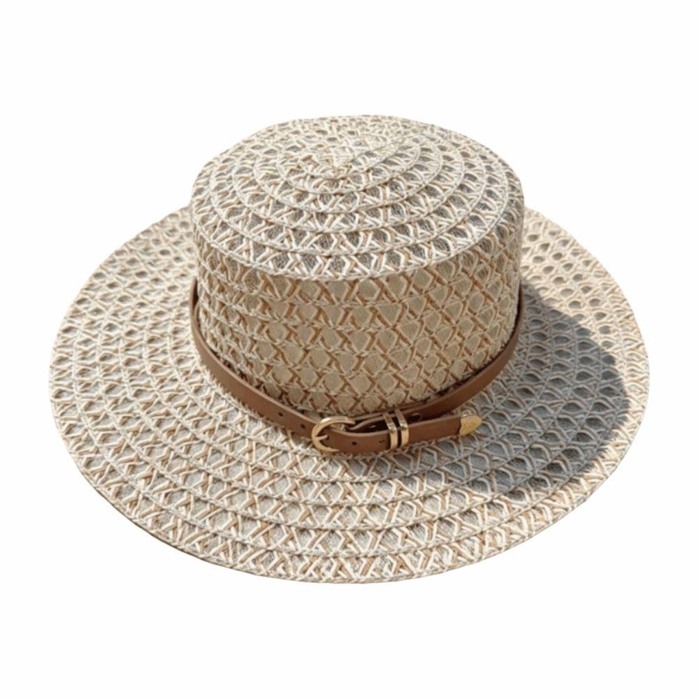 Woven Straw Hat Hollow Out Flat Brim Hat French Retro Style Flat Top Hat  Coastal Trip