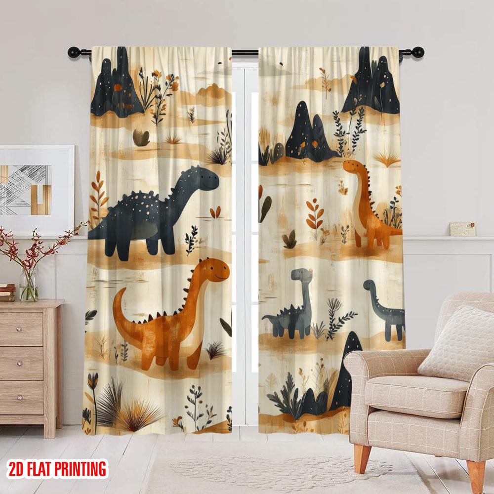 2 st, 2D-plantryck Ljusfiltrerande gardiner Dino Djungelscen Slitstarkt 100% Polyestertyg (utan spö) Art Deco Festligt