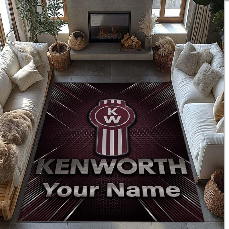 Kenworth Crystal Velvet Rug, Custom Name Text Personalized Non‑Slip Floor Mat for Home Decor Gift