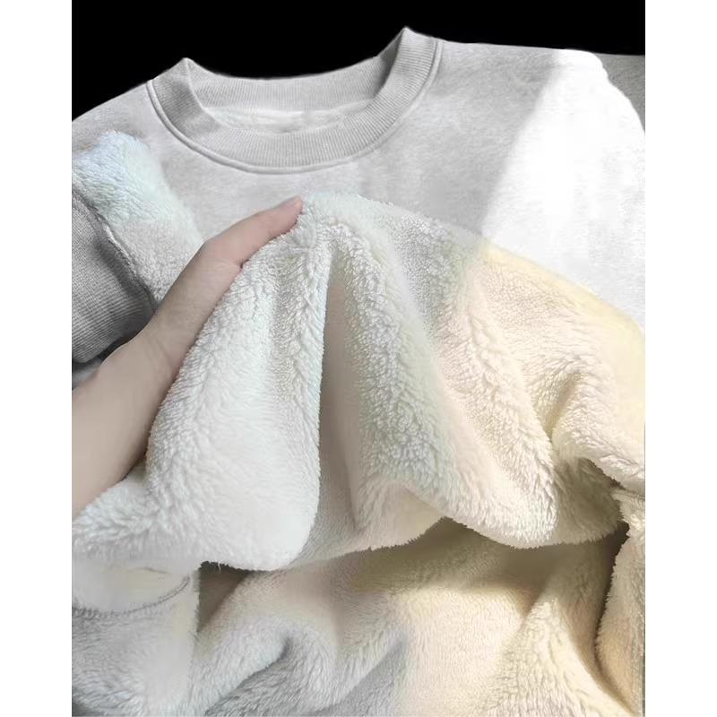 Dámská plyšová mikina s vnitřkem z jehněčí kůže: Silný pulovr s kulatým výstřihem na jaro a podzim.