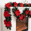 Poinsettia Garland Set 2 Pieces 5.74 Ft Each Lightweight Flexible Design for Christmas Fireplace and Wall Decor