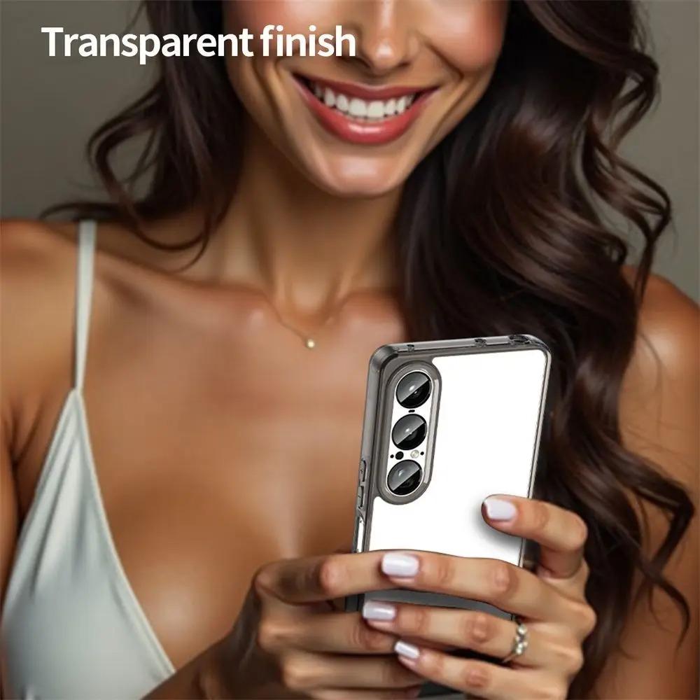 Candy Color Frame Minimalist Acrylic Phone Case Shockproof Transparent TPU Protective Cover For Sony Xperia 10 1 VII VI 5 V