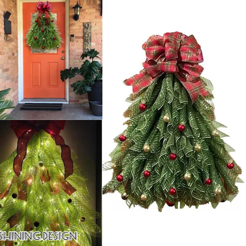 Handmade Christmas Tree Wreath For Front Door Glow Light Hanging Ornament Decor
