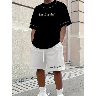 Stylish New Men's Athletic Shorts Short-Sleeve Set Casual Crew Neck Short-Sleeve Street-Style Cool Breathable Two-Piece Set