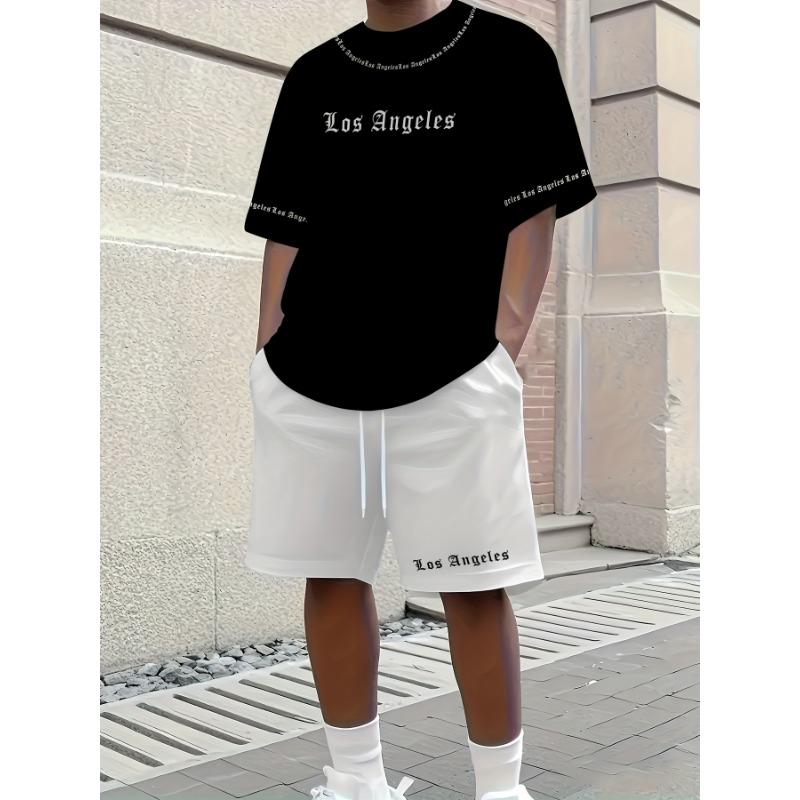 Stylish New Men's Athletic Shorts Short-Sleeve Set Casual Crew Neck Short-Sleeve Street-Style Cool Breathable Two-Piece Set