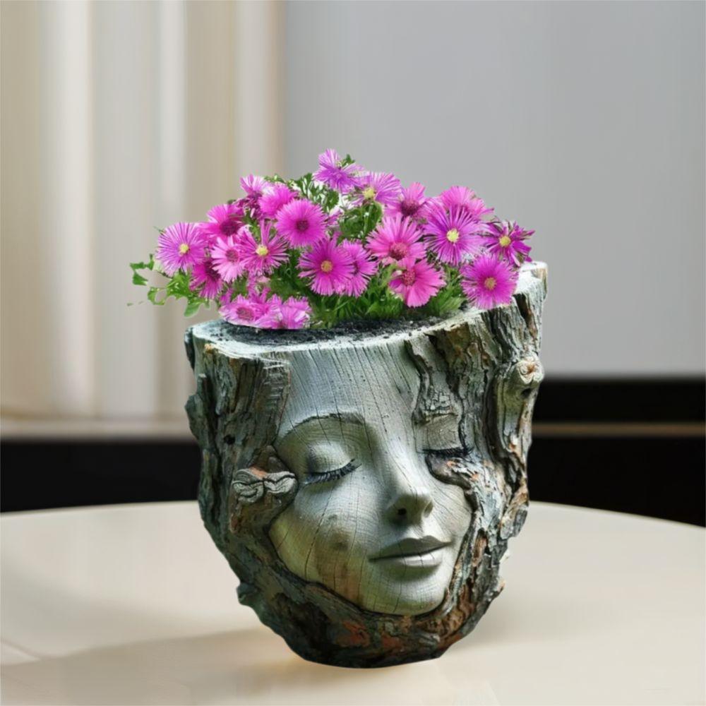 Handmade Tree Stump Girl Pot Resin Crafts Figure Planter  Garden Courtyard Balcony