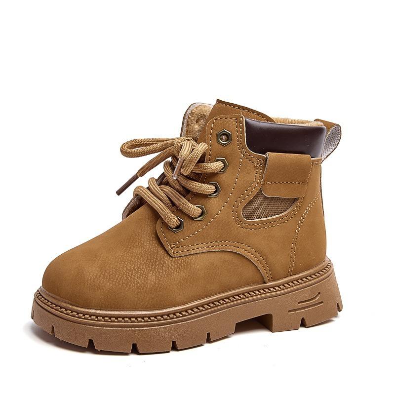 Autumn and Winter Fashion Children's Martin Boots, Girls' Boots, Boys' Cotton Boots, Fleece-lined Yellow Boots, Warm Cotton Shoes