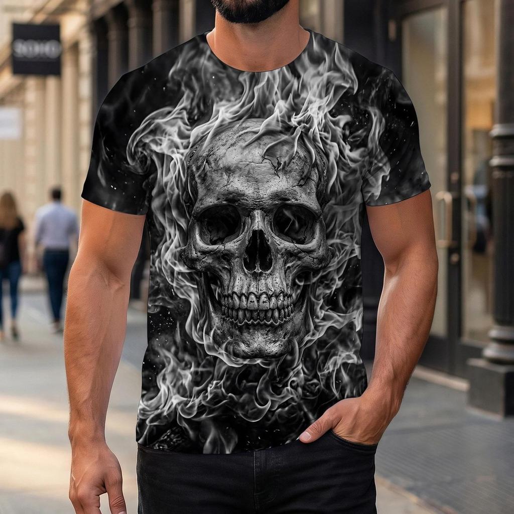Summer Men's Skull 3D Printed Crew Neck T-Shirt