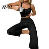 Women Pajamas 2 Pcs/Set Pants Top Suit Low-cut V Neck Sleeveless Solid Color Shirring Drawstring High Sleepwear Set Elastic Waist Lace Summer Homewear