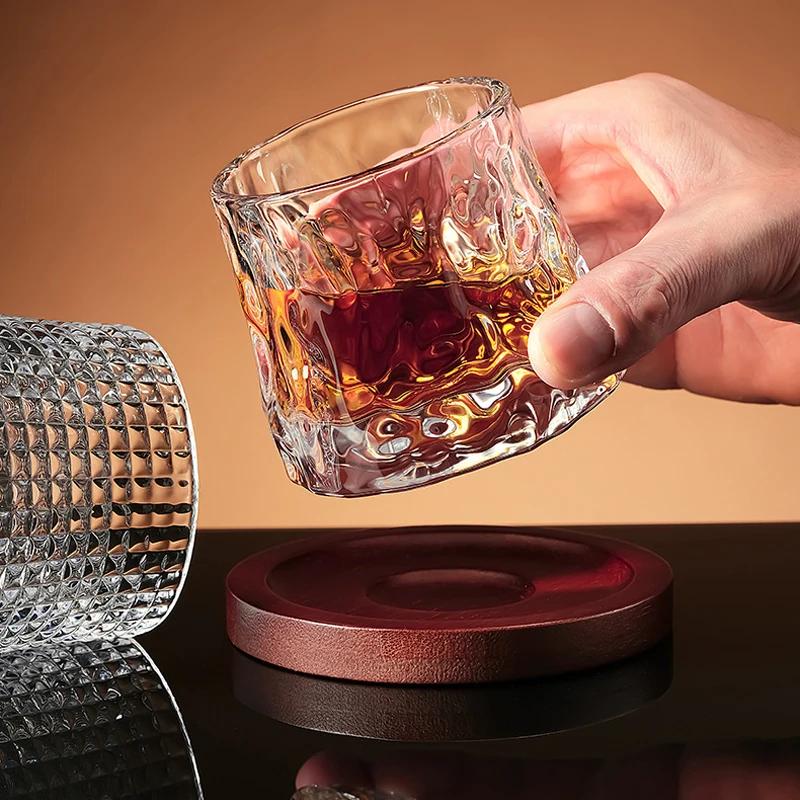 200ML Whiskey Glasses with Base Durable Spinning Glassware Set Cocktails Wine Brandy Cup Party Drinking Glass Twist Tumbler