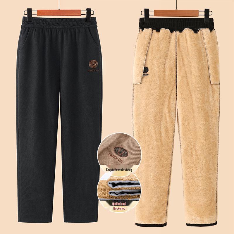 Thick Fleece-Lined Lambswool Pants for Seniors – Warm Cotton, Plus Size, Ideal for Moms and Grandmothers.