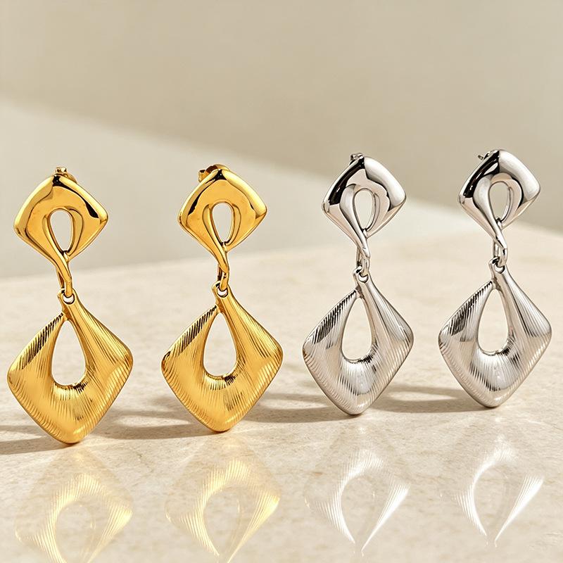 Exaggerated Irregular Drop Earrings Women Stainless Steel Wrinkle Square Hollow Dangle Earrings Personality Trendy Punk Jewelry