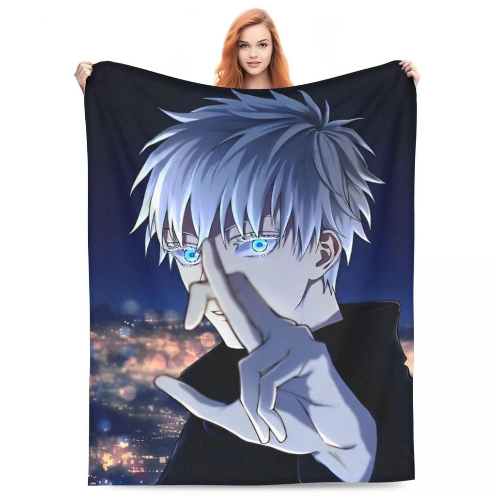 Gojo Satoru Knitted Blanket Anime Jujutsu Kaisen Flannel Throw Blanket Summer Air Conditioning Personalised Soft Warm Bedspreads