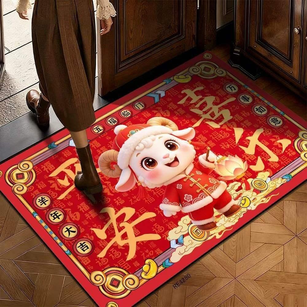 60*40cm Festive Decoration Door Mat Cartoon Front Door Decorative Carpet New Year Red Floor Mat
