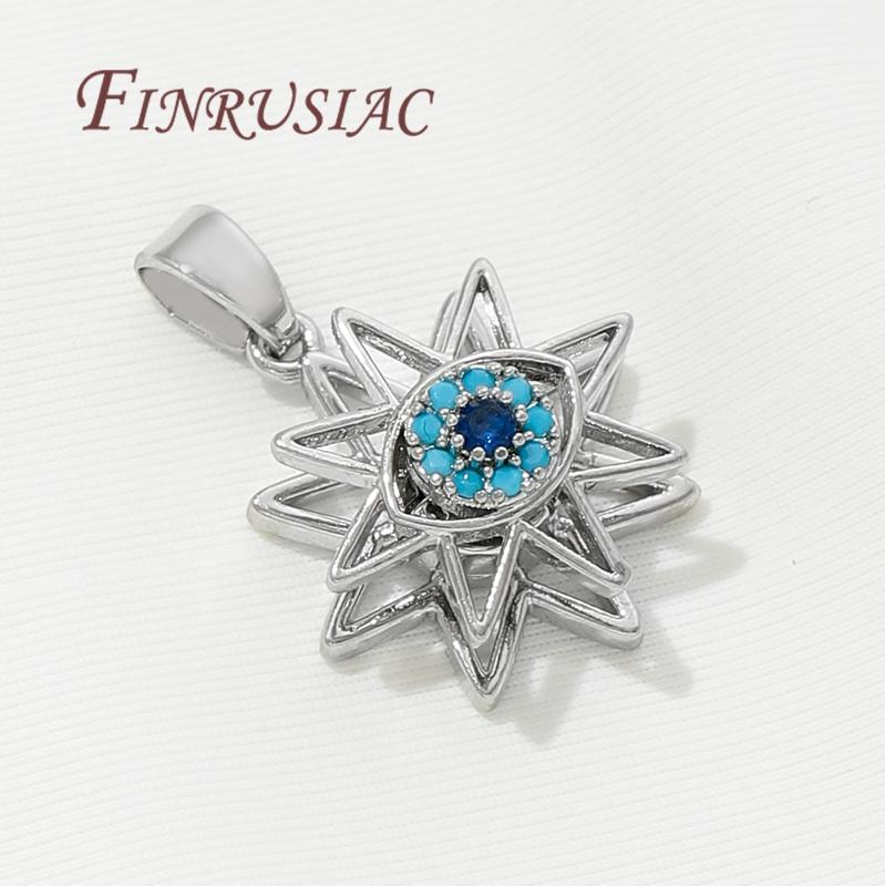 Accessoires de Collier DIY Plaqué Or Véritable 18K Pendentifs Œil Maléfique en Zircon Bleu Breloques Pour Fournitures de Fabrication de Bijoux Pendentif Fleurs