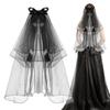 2 Tier Veils for Brides Womens Layered Black Tulle Short Wedding Veil Veil with Bow Wedding Halloween Cosplay Party