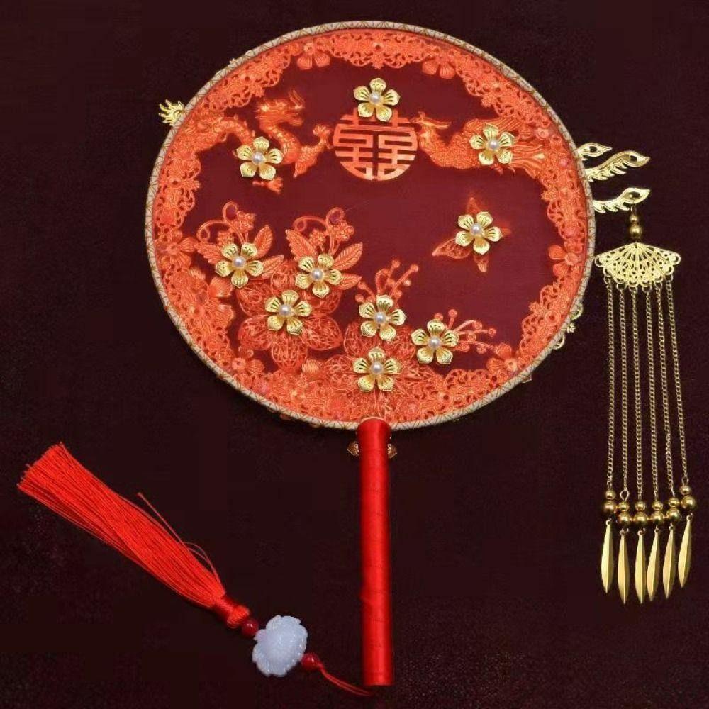Fan Decorative Fan Bride Group Fan Finished Product Bride Xiuhe Manual Hand Holding Fan Xiuhe Clothes Fan Round Fan Tuan Fan