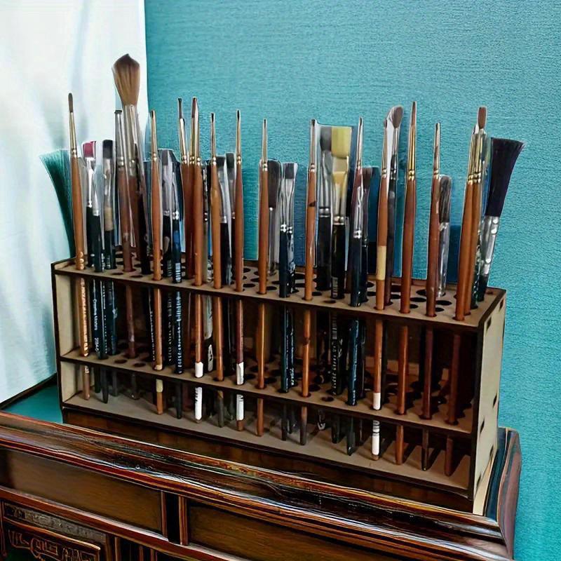 67Holes Wall Mount Premium Wooden Brush Holder Artist Desk Organizer Pencil Paint Brushes Display Storage Box Paint Brush Holder