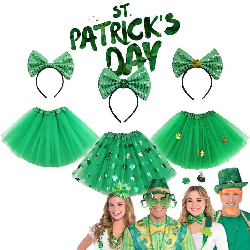 St. Patrick's Day Glücksbringer Grünes Kleeblatt Pailletten Garn Kurzer Rock Reifen Festival Erwachsener