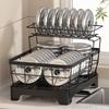 25th Anniversary Double-Layer Bowl & Plate Drying Rack with Draining Tray and Carbon Steel Varnish