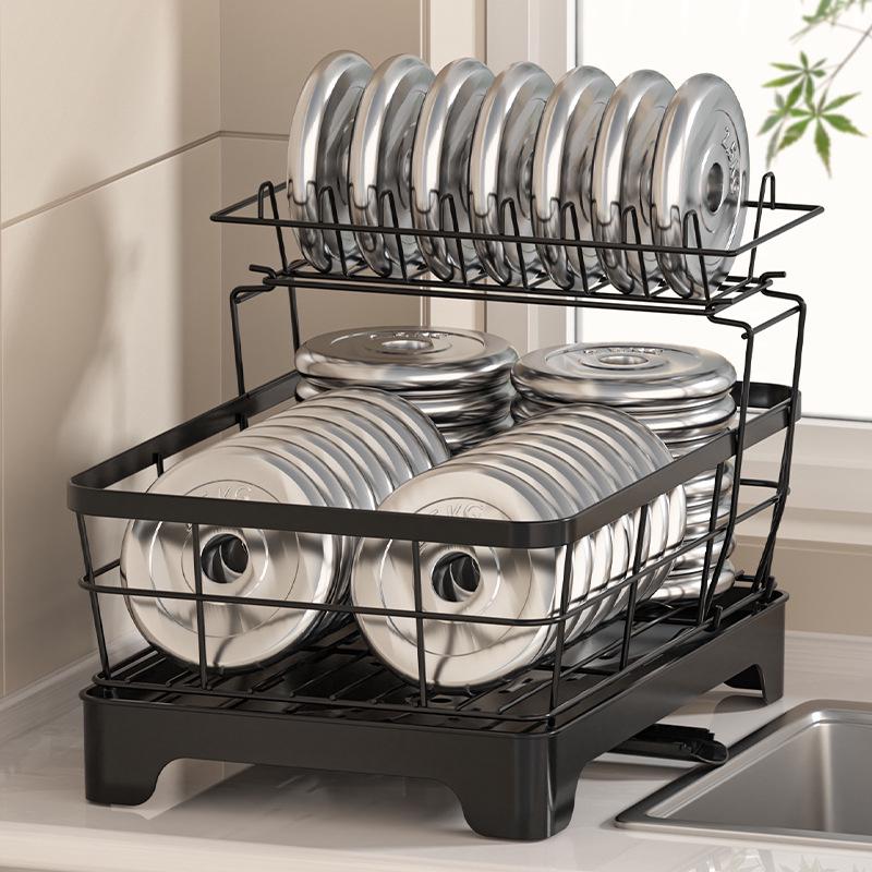 25th Anniversary Double-Layer Bowl & Plate Drying Rack with Draining Tray and Carbon Steel Varnish