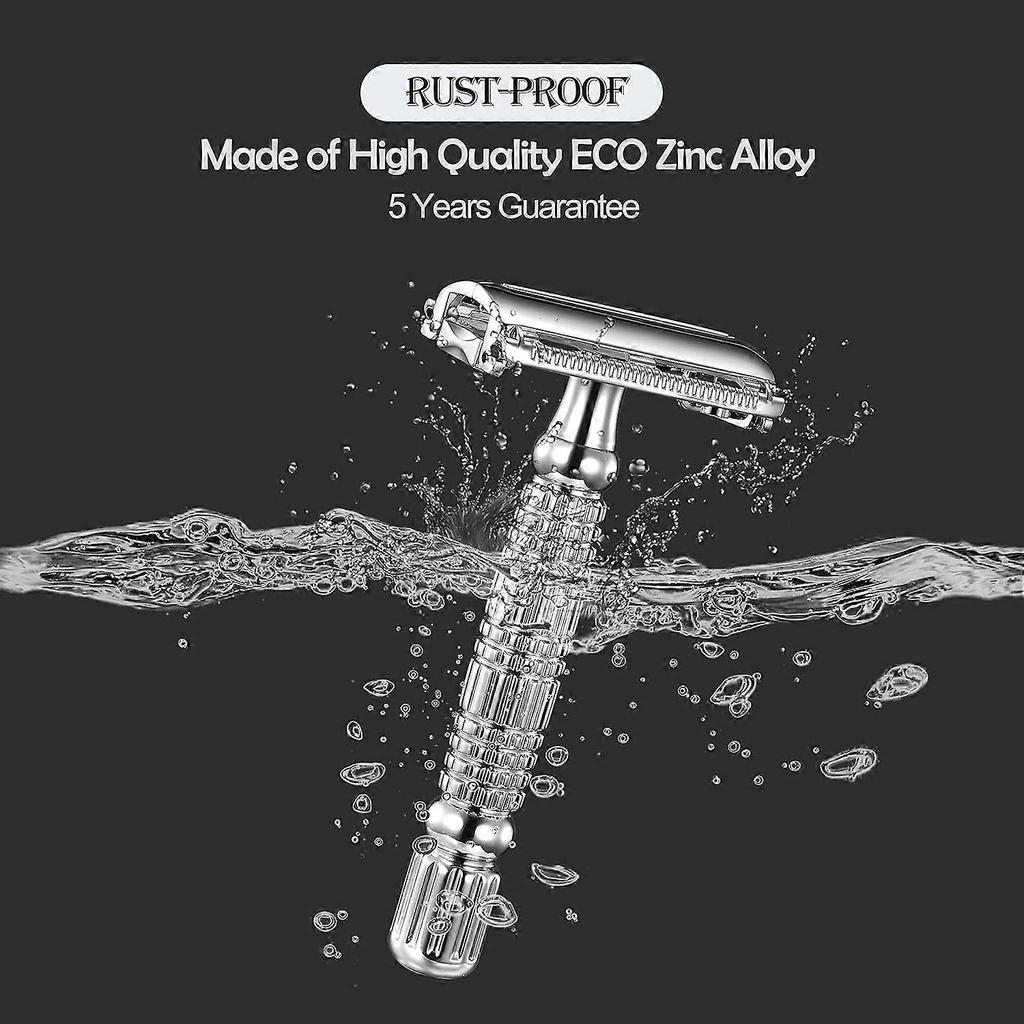 Butterfly Shaped Double Sided Safety Razor Stainless Steel Reusable Manual Wet Shaver for Men and Women with Mirror Travel Case